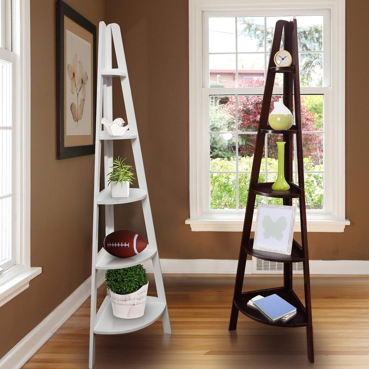 White 5-Shelf Corner Ladder Bookcase O2983