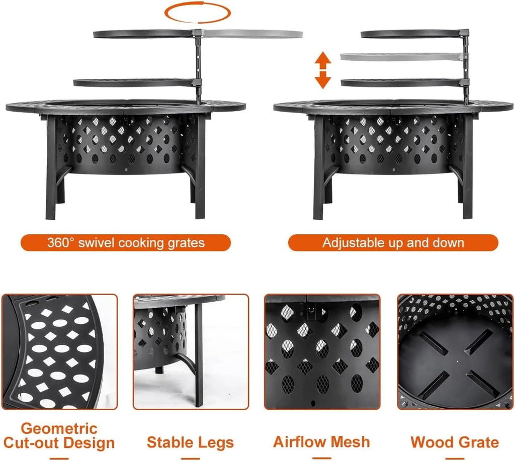 36 Inch Wood Burning Fire Pit with 2 Grills F90316