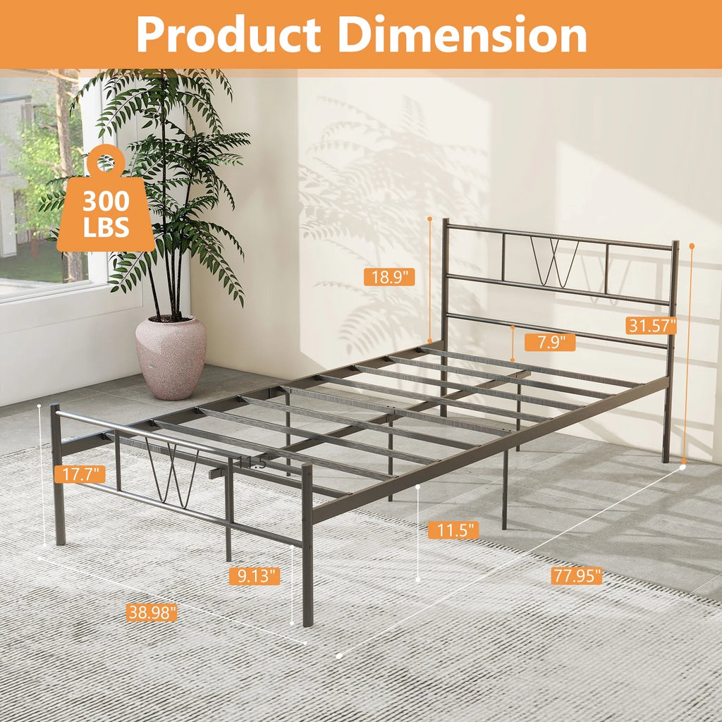 Twin Size Metal Platform Bed Frame with Headboard and Footboard W20067