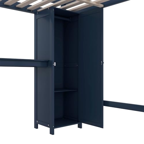 Full Size Wood Loft Bed with Desk and Storage K454