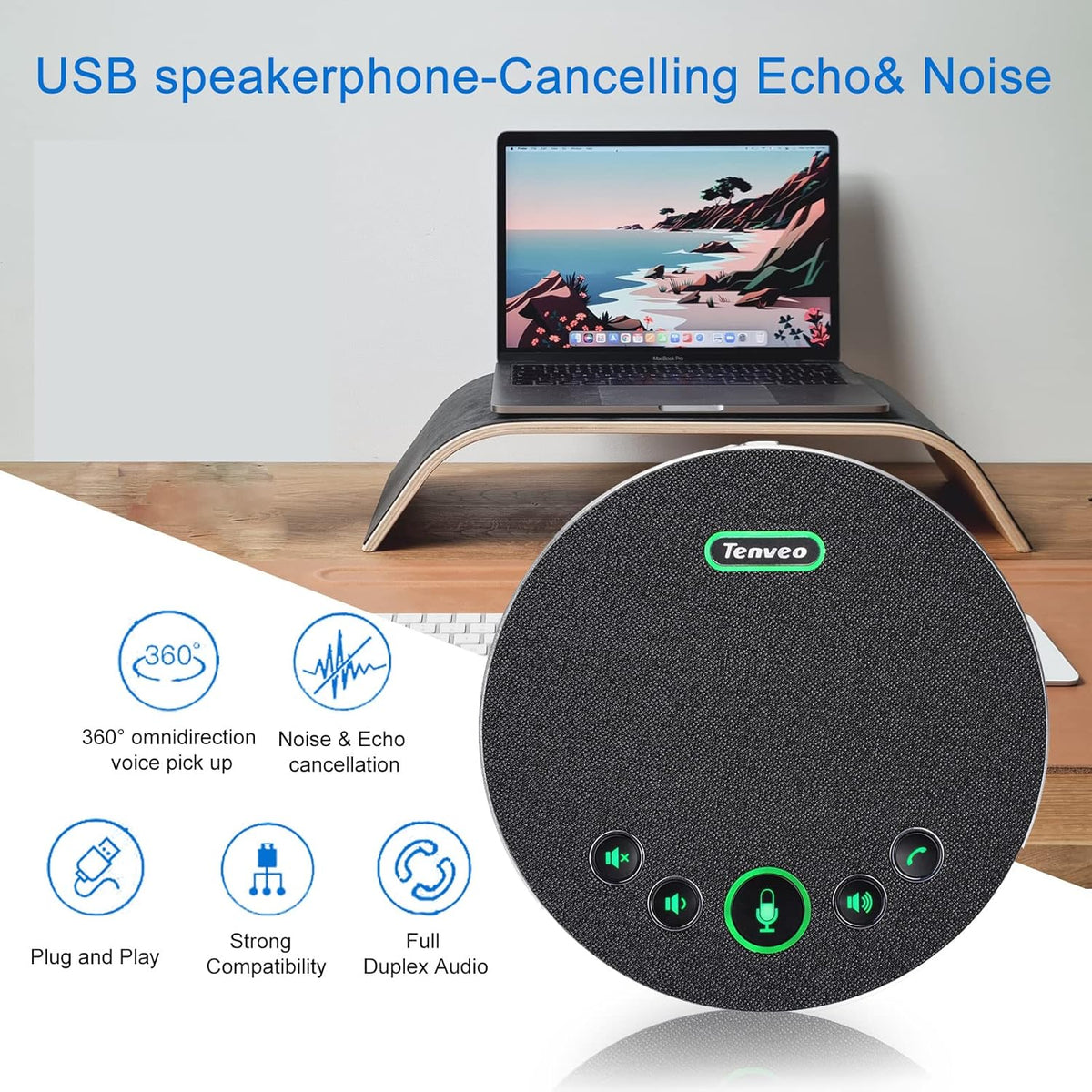 USB Speakerphone Conference Microphone with 4 AI Microphones Noise Cancellation T269