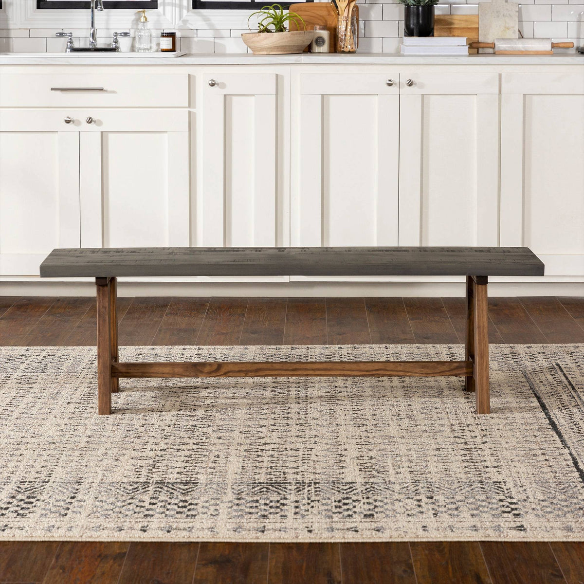 Solid Wood Trestle Dining Bench Gray/Brown D547732