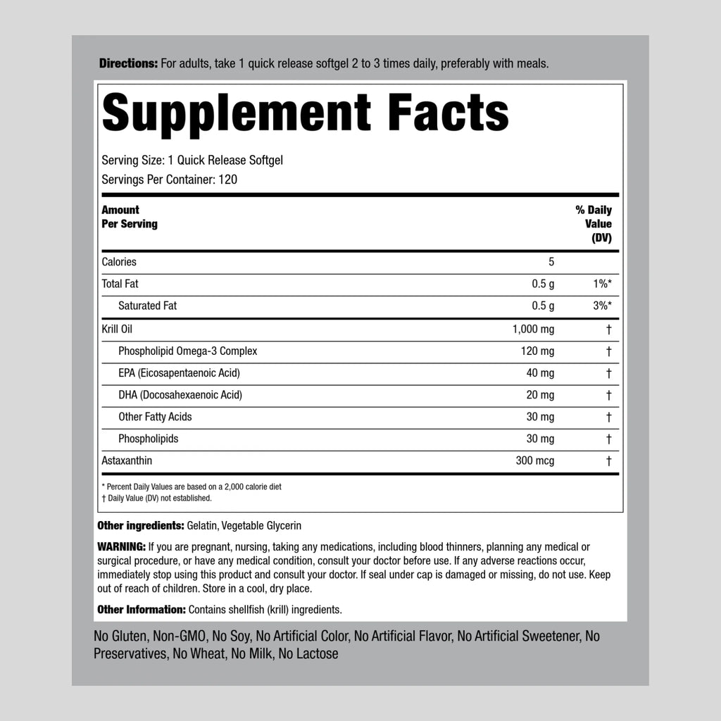 Krill Oil 1000mg 120 Softgels with Astaxanthin J227918