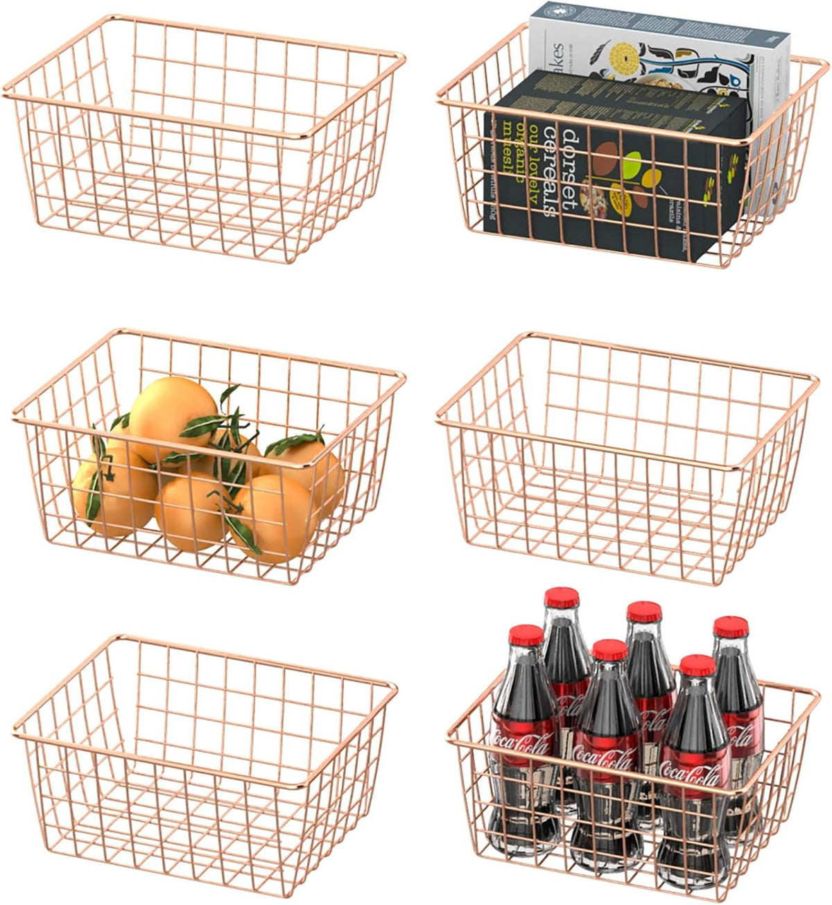 Black Metal Wire Storage Basket 6 Pack (2 Small, 2 Medium, 2 Large) I5461