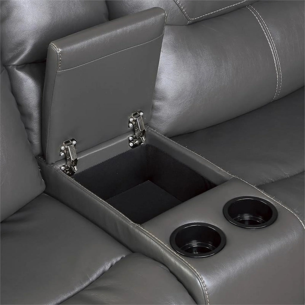 Gray 6 Piece Faux Leather Power Reclining Sectional T83786