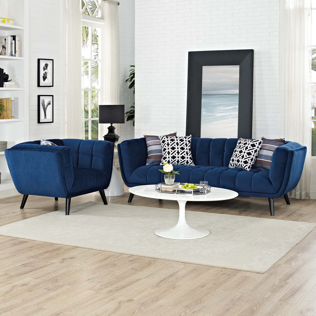 Navy Blue Velvet Armchair and Sofa Set N6242