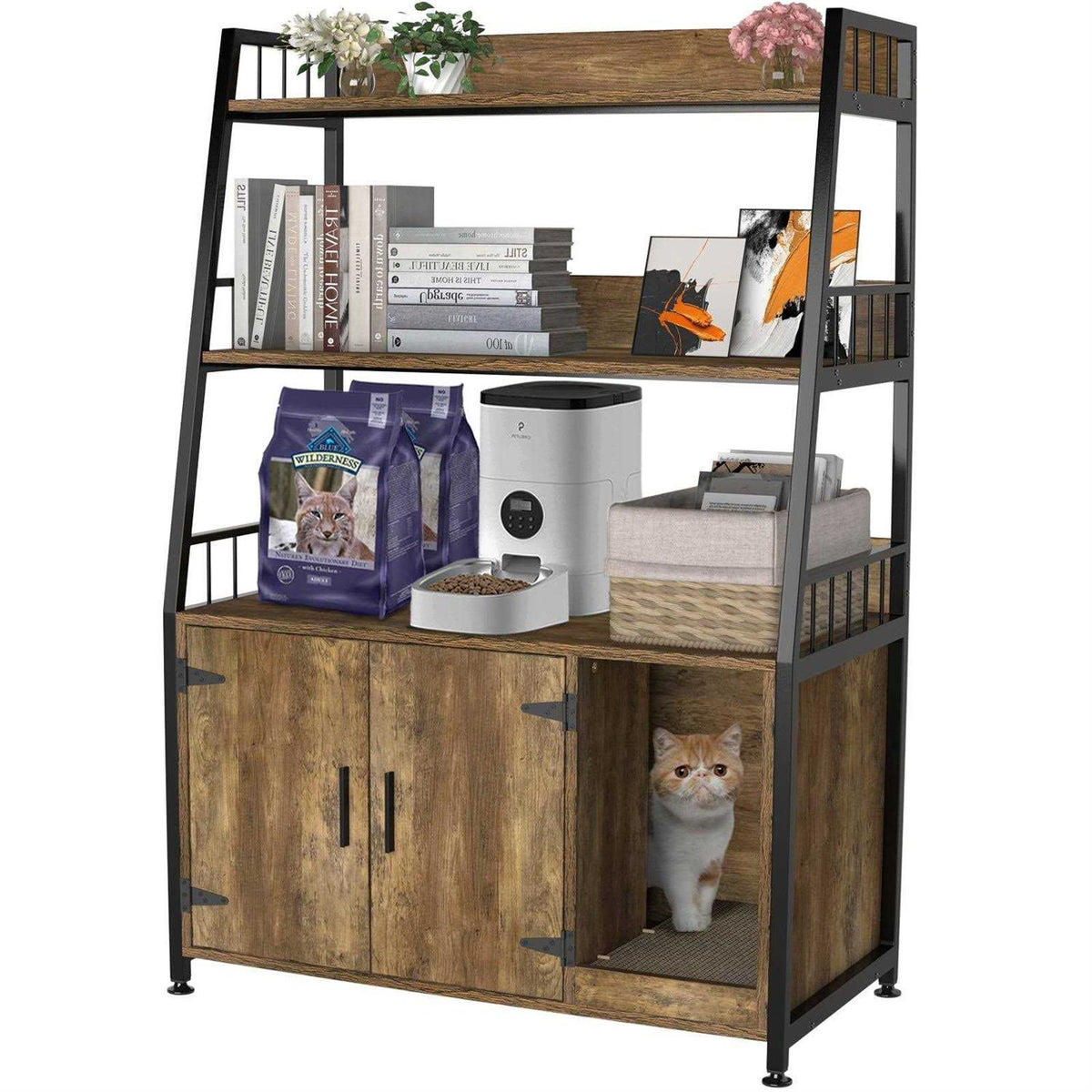 Large Hidden Cat Litter Box Enclosure Furniture with Shelf Wood F711749