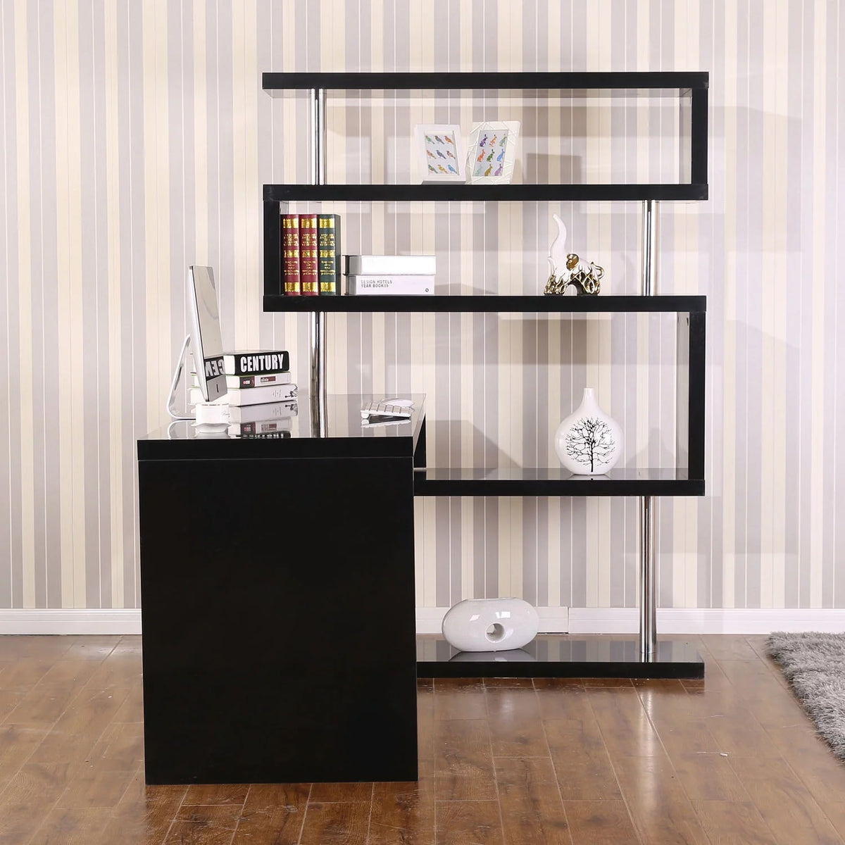 Black Corner Desk and Shelf Combo N411892