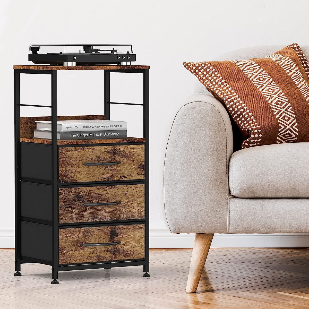 Brown 3 Drawer Wood Nightstand T301