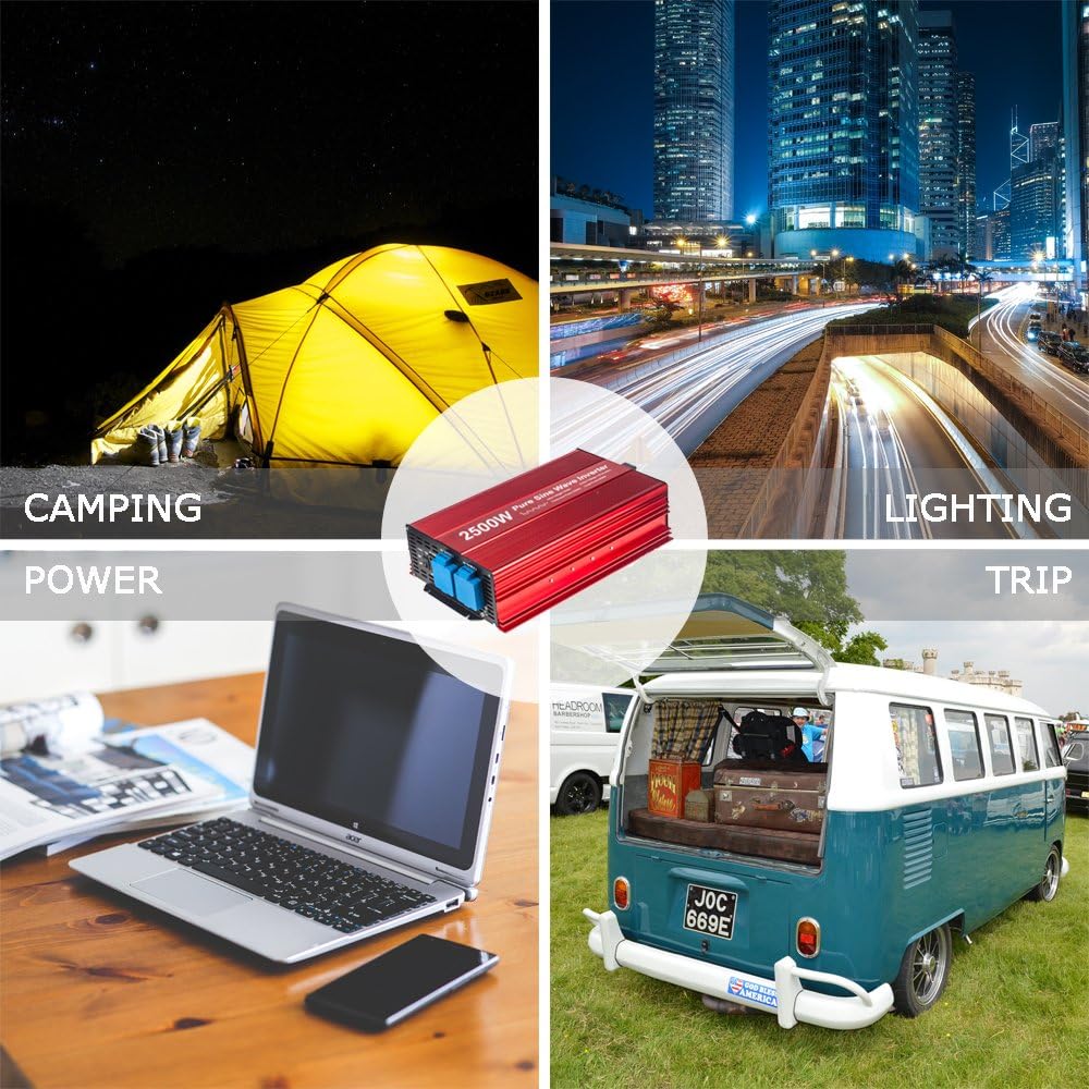 2500W Pure Sine Wave Inverter 12V to 120V AC with 2 AC Outlets, LCD Display, Heavy Duty Battery Cables X316394