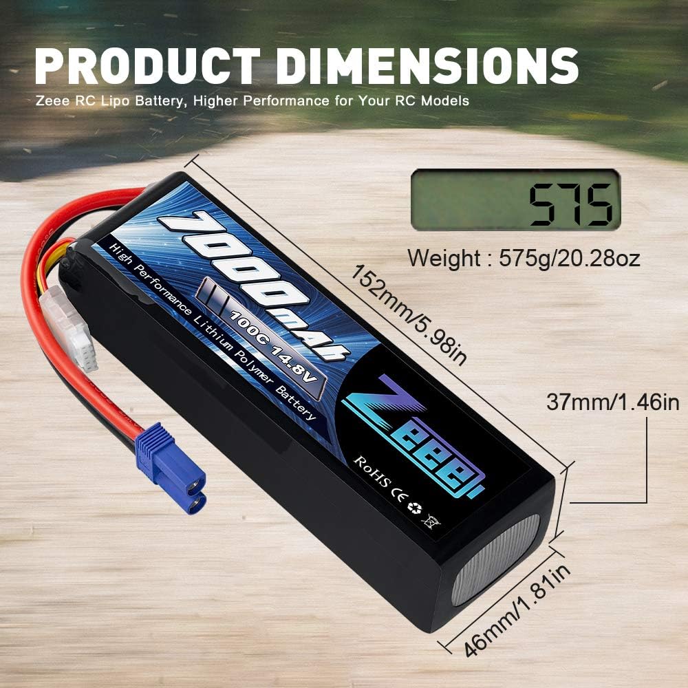 14.8V 4S 100C 7000mAh Lipo Battery with EC5 Connector 2 Pack V4420
