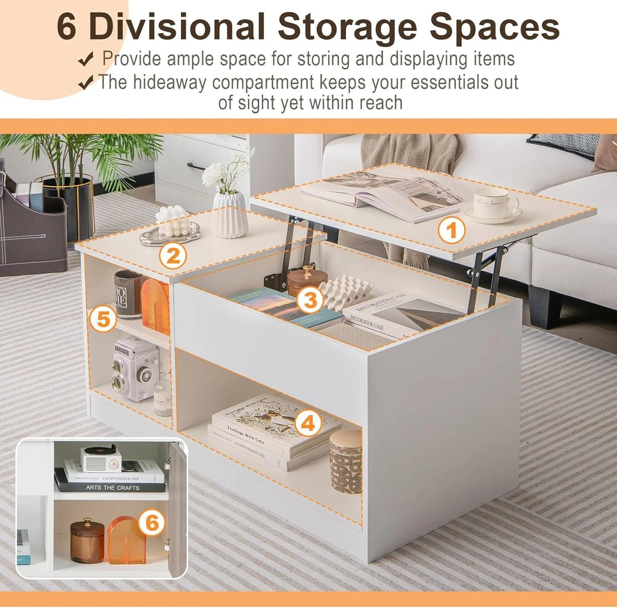 Lift-Top Coffee Table with Compartments Wood Rectangular G317703
