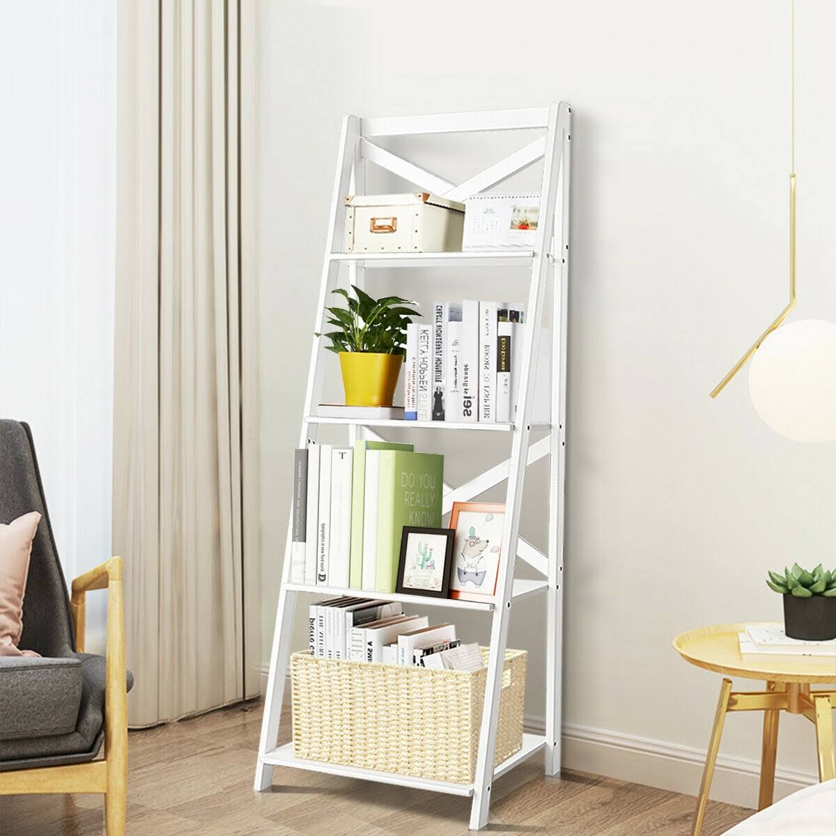 White 4-Tier Wood Display Storage Bookshelf K69438