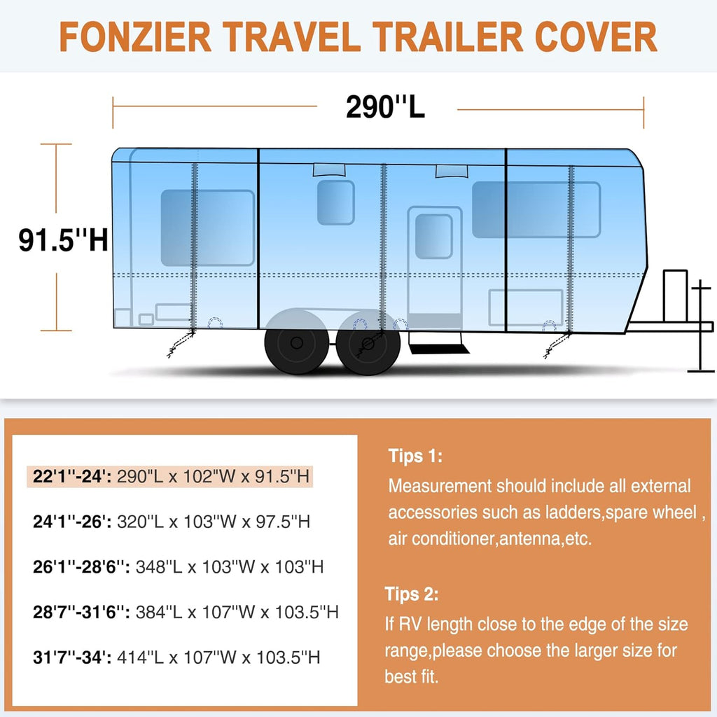 Upgraded 5 Layers Top Anti-UV Travel Trailer Cover with Gutter Spout Covers J443504
