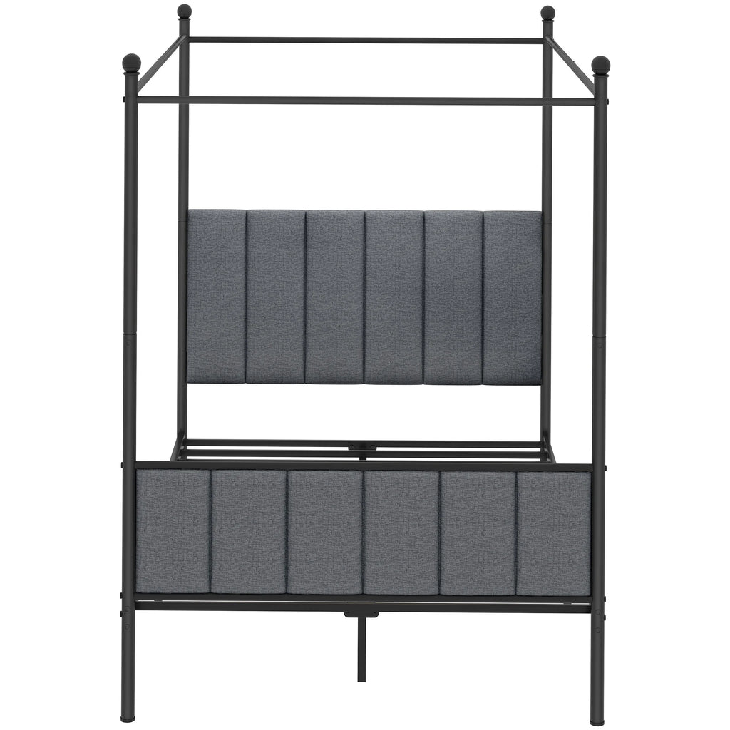 Queen Size Gray Metal Canopy Bed Frame with Headboard F1406