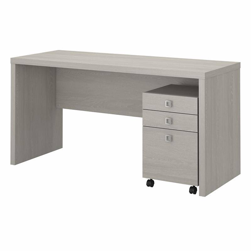 Gray Sand Credenza Desk with Mobile File Cabinet X10233