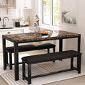 Faux Marble Dining Table and 2 PU Leather Upholstered Bench I96413