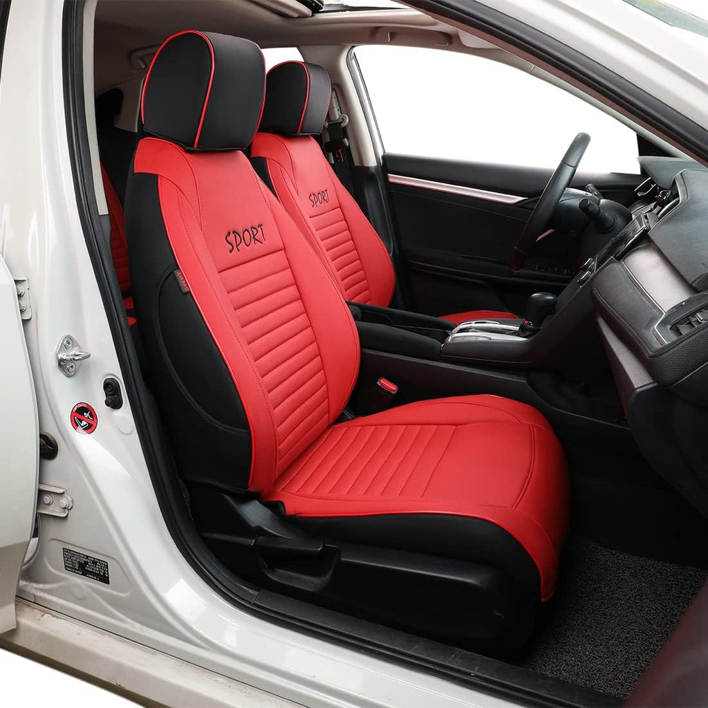 Black with Red Trim Leatherette Car Seat Covers for Honda Civic Sedan M4102