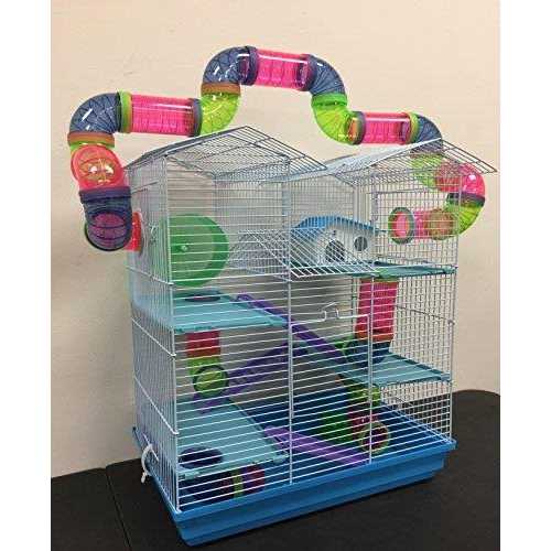 Large Multi-level Wire Animal Cage with Long Crossover Tube U449213
