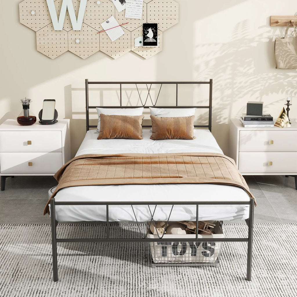 Twin Size Metal Platform Bed Frame with Headboard and Footboard W20067