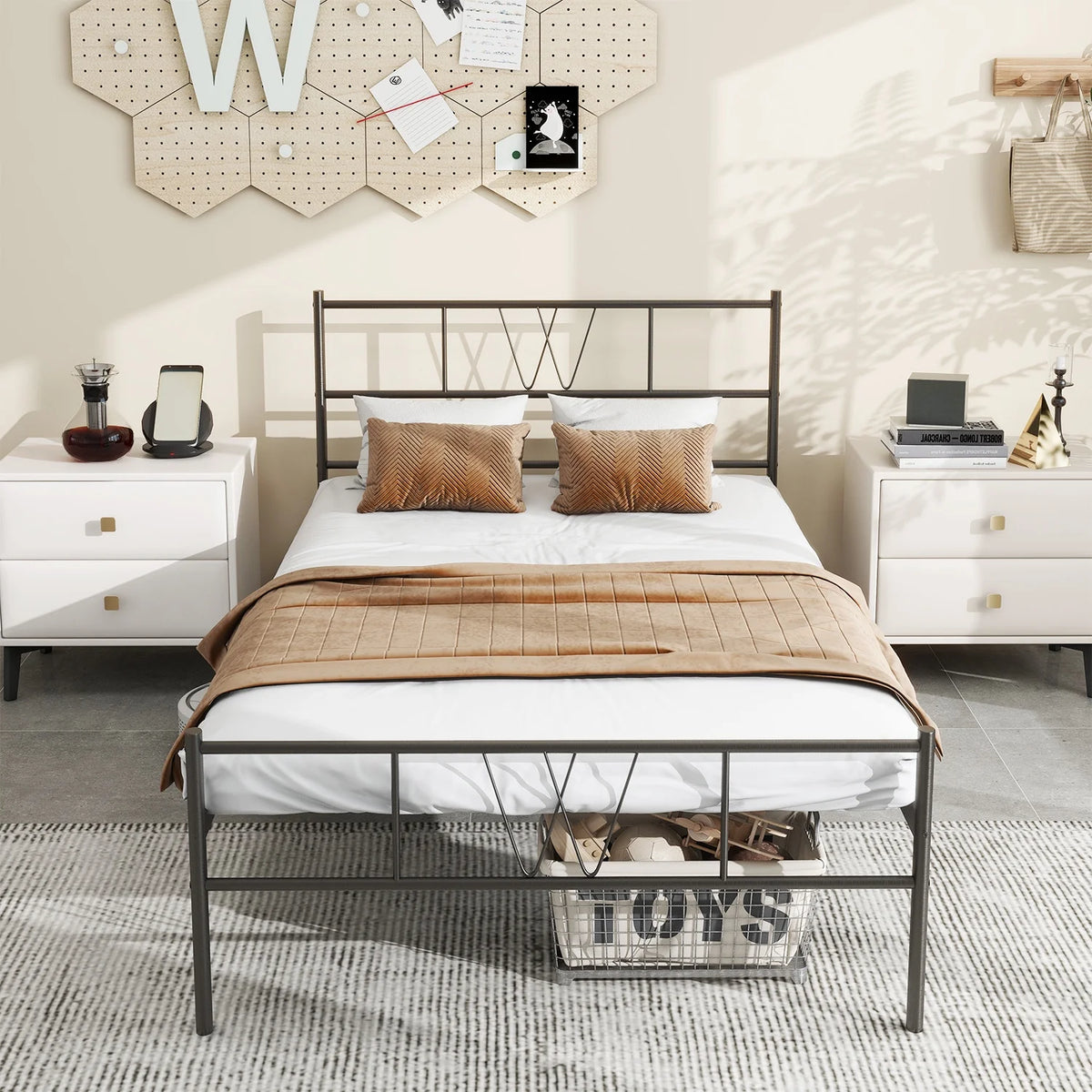 Twin Size Metal Platform Bed Frame with Headboard and Footboard W20067