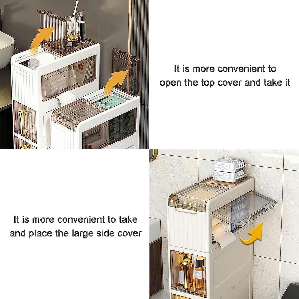 Narrow Bathroom Floor Storage Cabinet with Drawers and Wheels R535