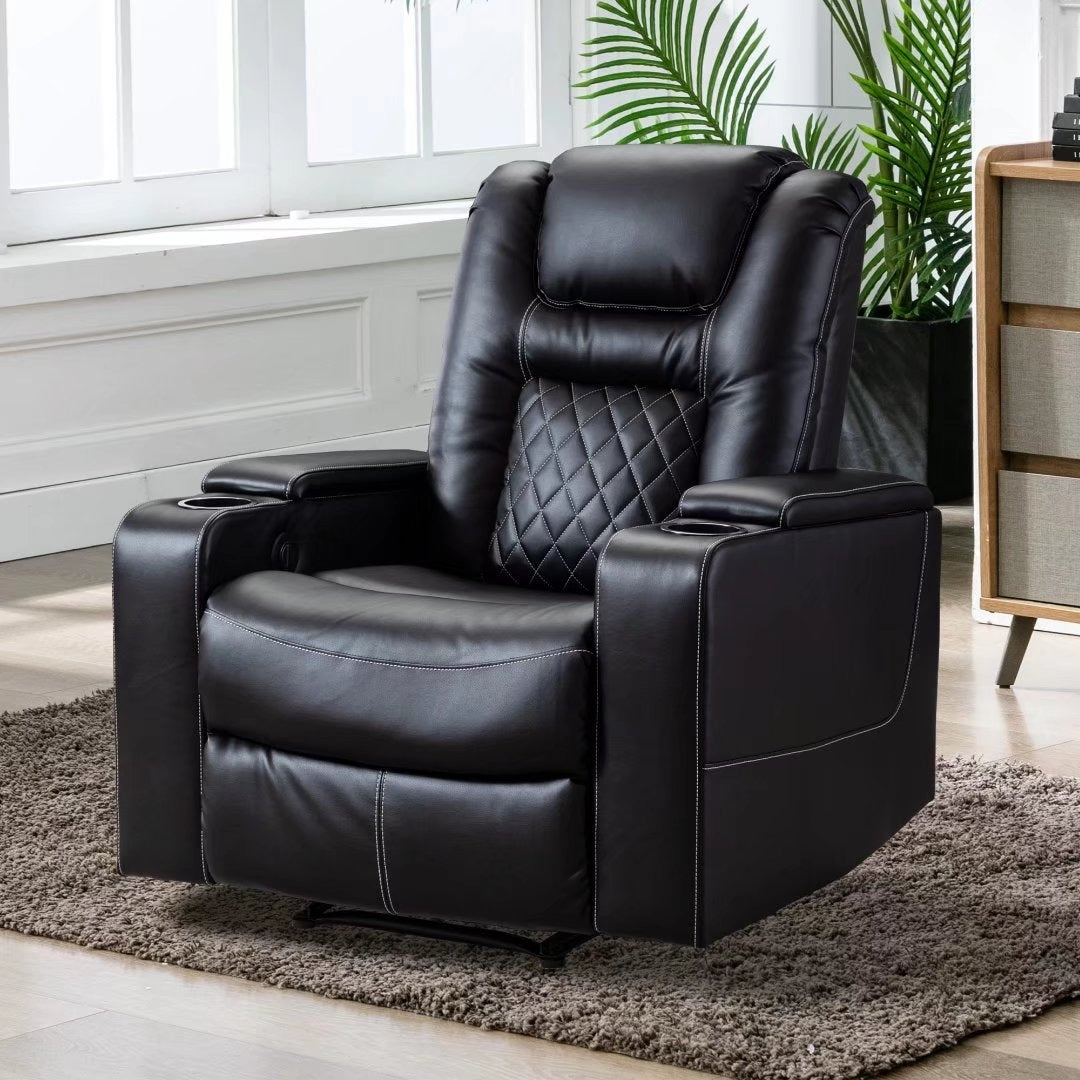 Brown Leather Home Theater Seating with USB Ports and Cup Holders X764848