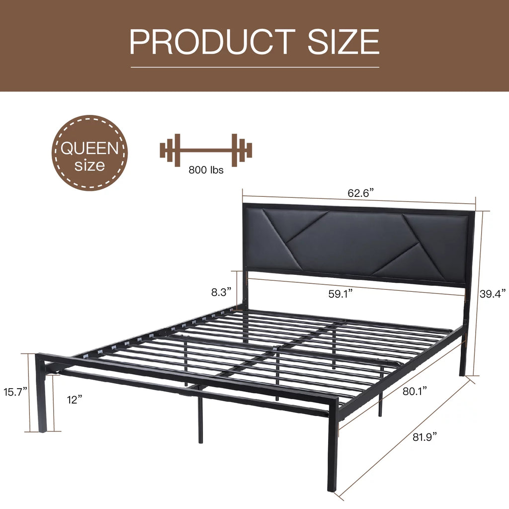 Twin Size Bed Frame with Leather Upholstered Headboard F63295