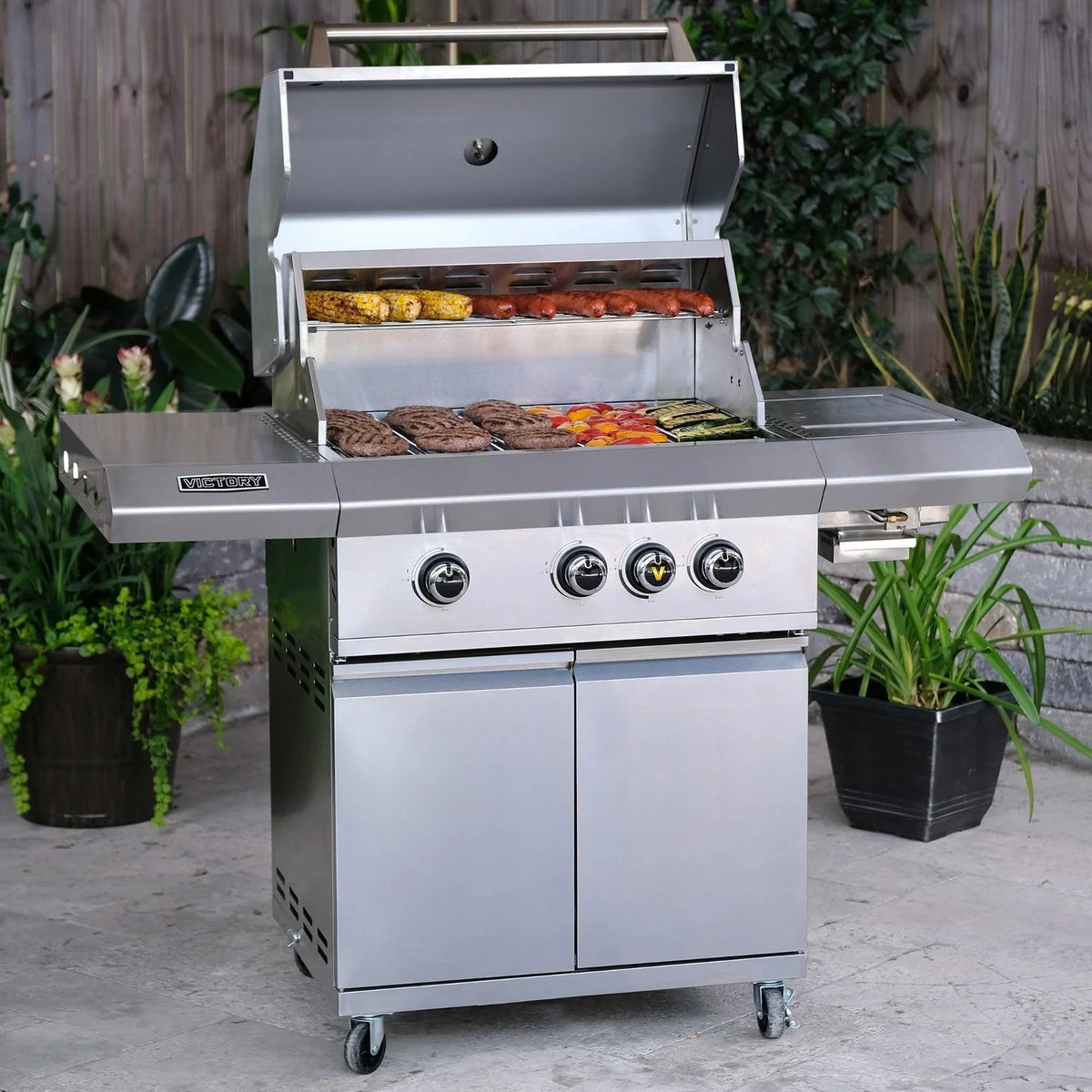 3-Burner Propane Gas Grill with Infrared Side Burner W2892
