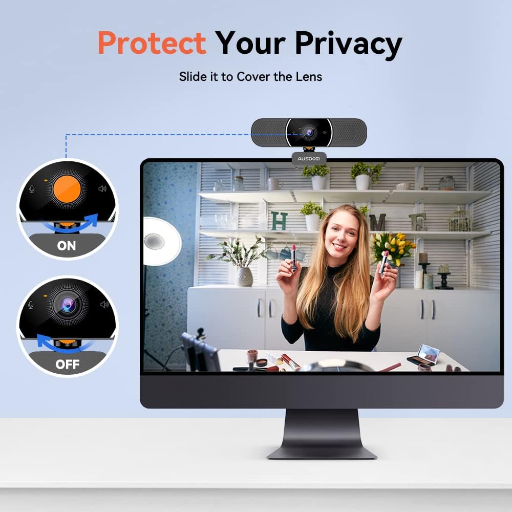 2K Webcam with Microphone and Speaker, Privacy Cover, USB Computer Camera, Pack of 2 C497