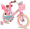 12 Inch Kids Bike with Training Wheels and Basket Pink W90085