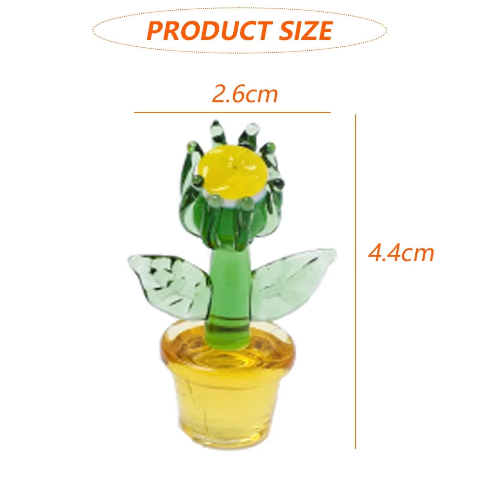 Handmade Blown Glass Cactus Figurines Desk Decorations P214