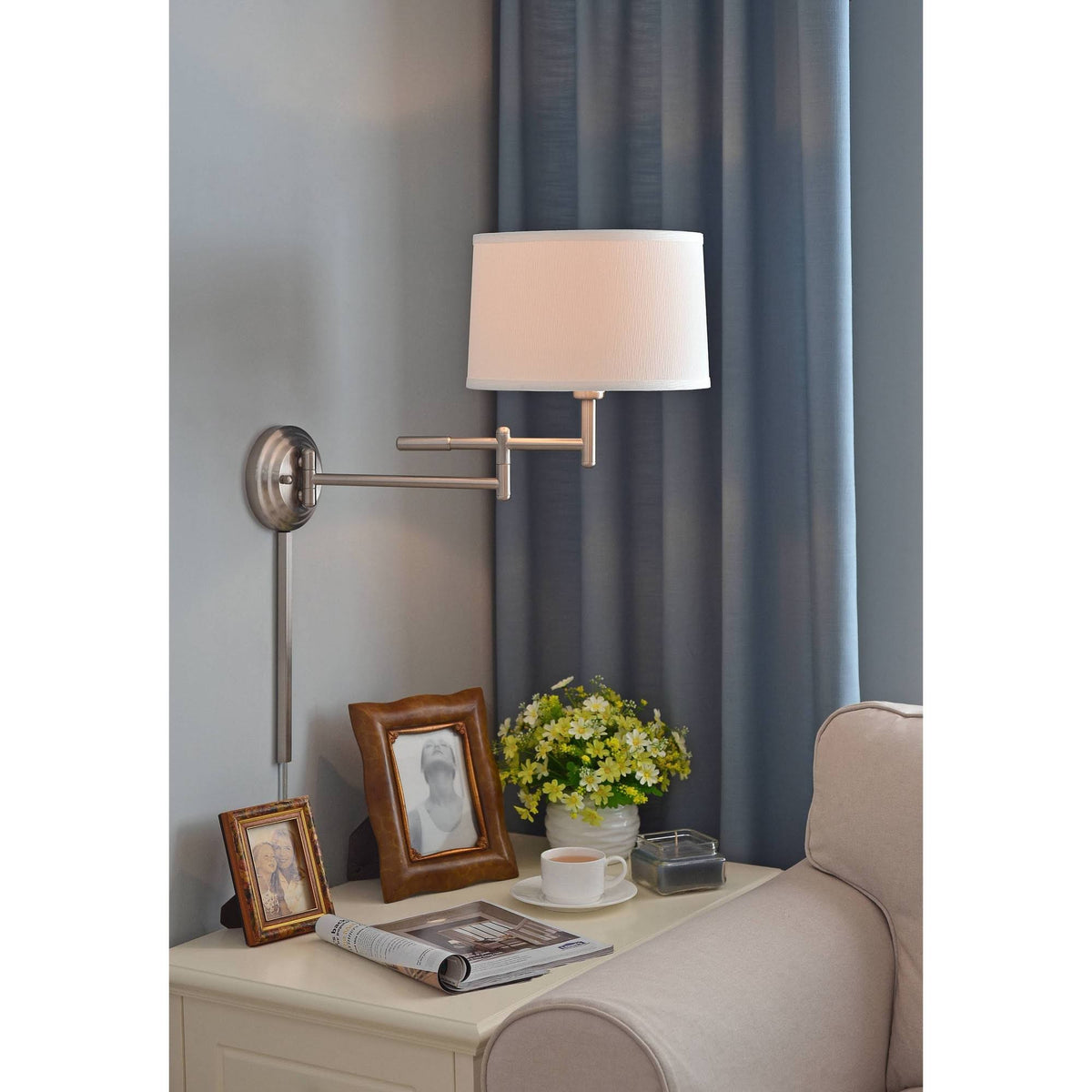 Brushed Steel Wall Swing Arm Lamp T26469