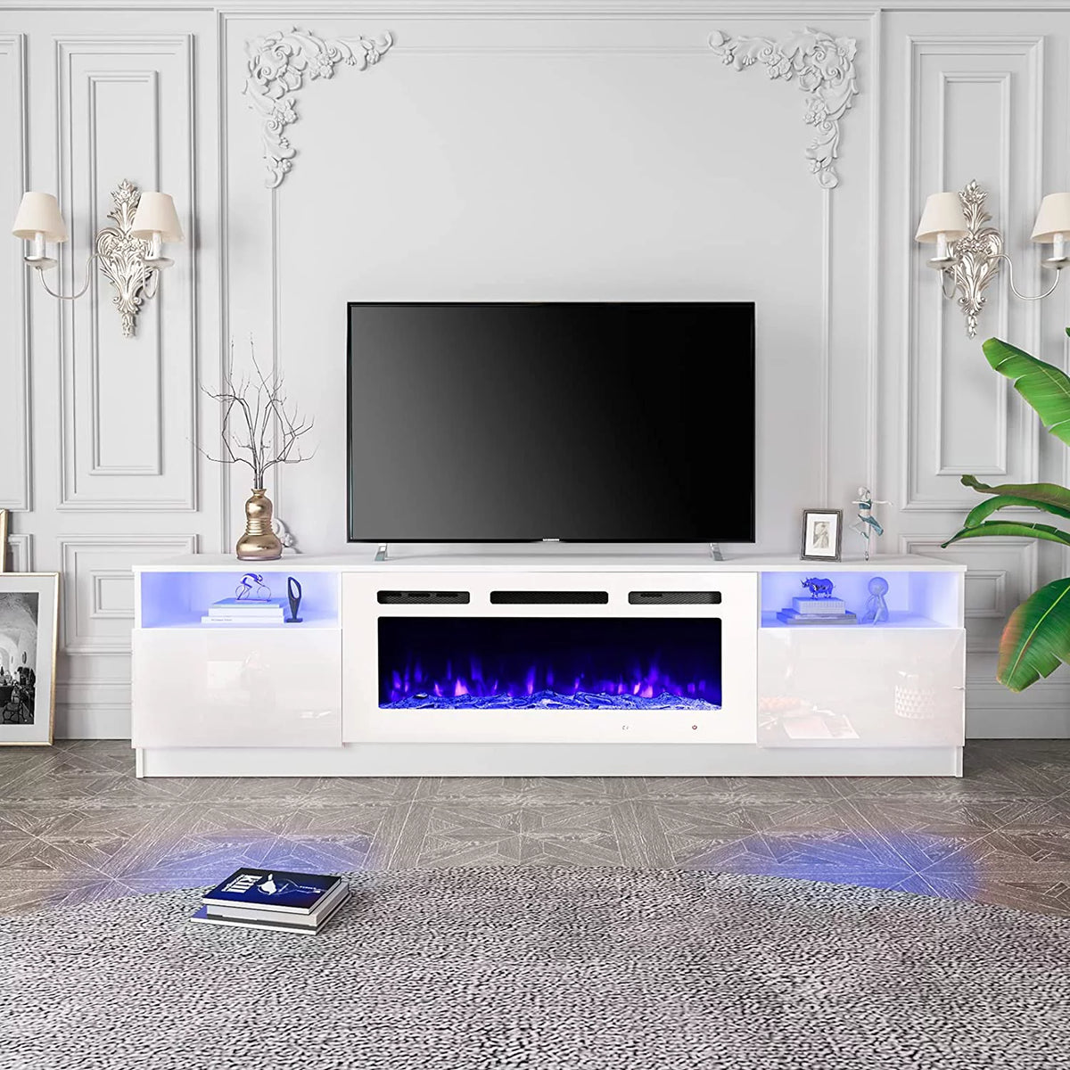 White Fireplace TV Stand with 40'' Electric Fireplace M82253