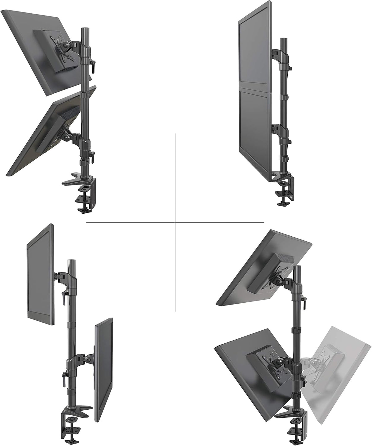 Vertical Dual Monitor Mount, Height Adjustable Heavy Duty C-Clamp and Grommet Mounting Base, VESA 75*75mm/100*100mm W2406