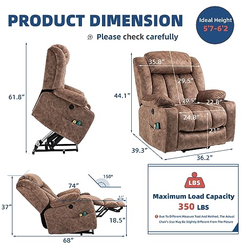 Gray Fabric Power Lift Recliner Chair with Massage and Heat J204
