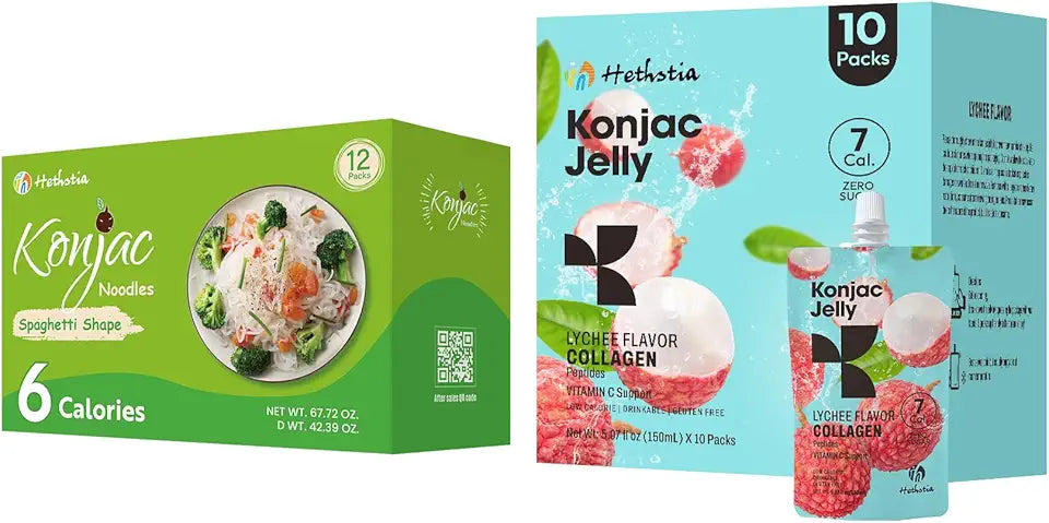 Konjac Jelly Lychee Flavor with Collagen Peptides 10 Packs and Konjac Spaghetti Gluten Free 12 Packs P227
