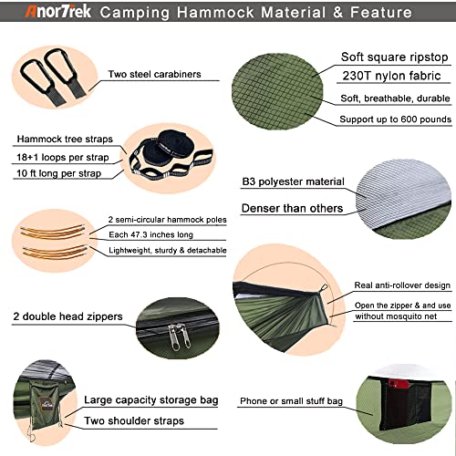 Lightweight Double Camping Hammock with Mosquito Net and Tree Straps R82744