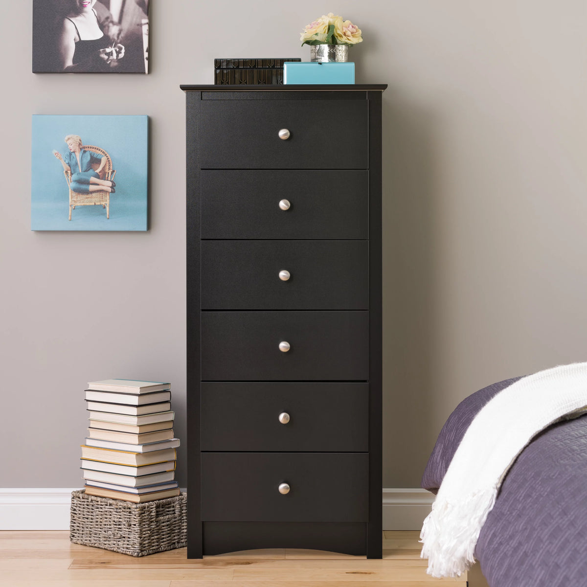 Black 6 Drawer Wooden Dresser G707