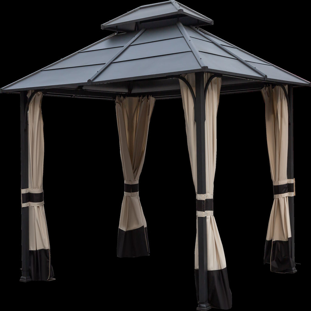 10x12ft Galvanized Steel Hard Top Outdoor Gazebo with Netting and Curtains W5413