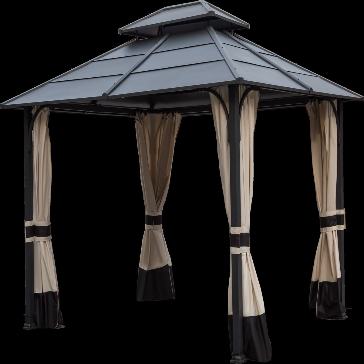 10x12ft Galvanized Steel Hard Top Outdoor Gazebo with Netting and Curtains W5413