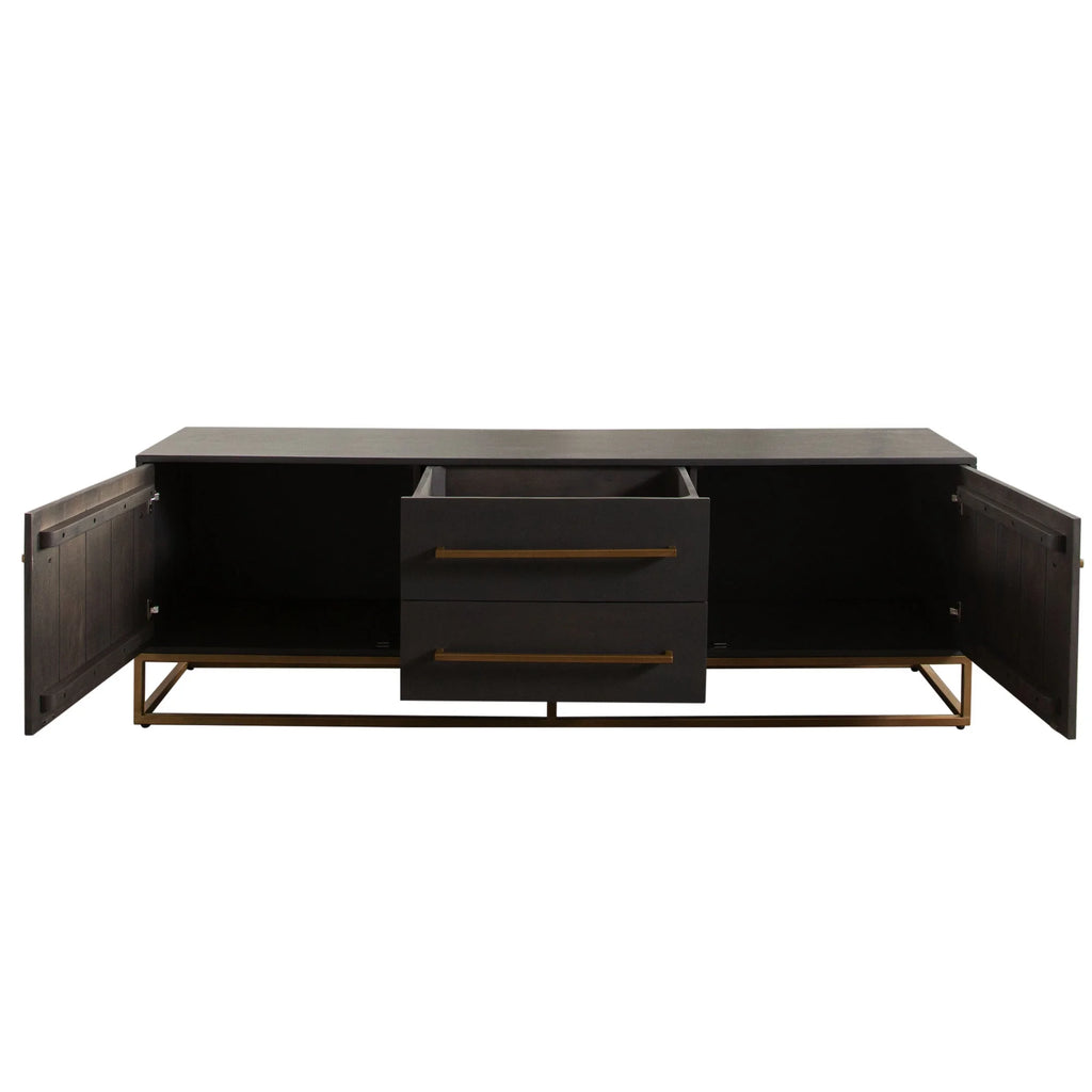 Grey Oak Mango Wood 2-Door 2-Drawer Entertainment Cabinet B272