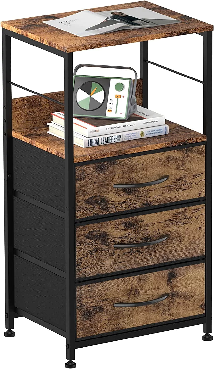 Brown 3 Drawer Wood Nightstand T301