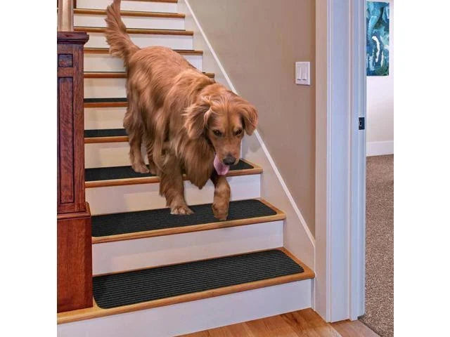 Set of 12 Skid-Resistant Carpet Stair Treads Smokey Black 9 in. x 36 in. G9943