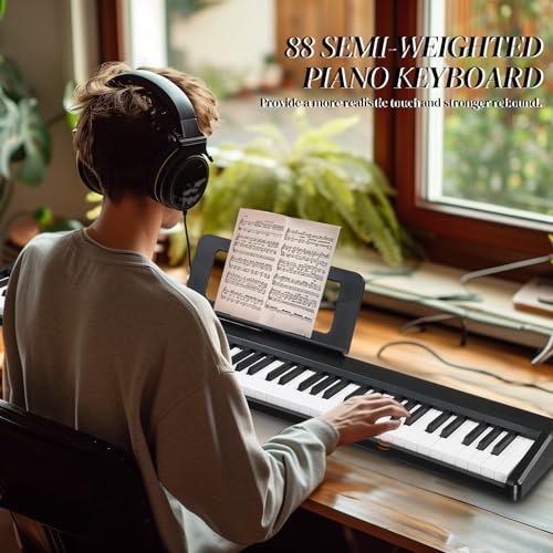 88 Keys Weighted Digital Piano with Stand, Bag, Pedal, Headphones S2650