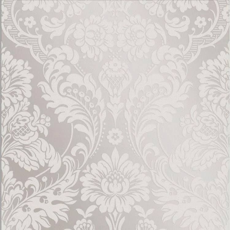 Gothic Damask Flock White Wallpaper I77030