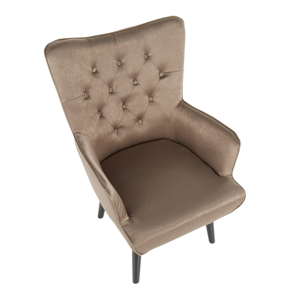 Green Satin Accent Chair with Wooden Legs U6124