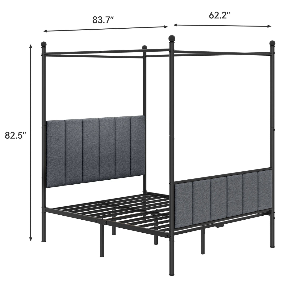 Queen Size Gray Metal Canopy Bed Frame with Headboard F1406