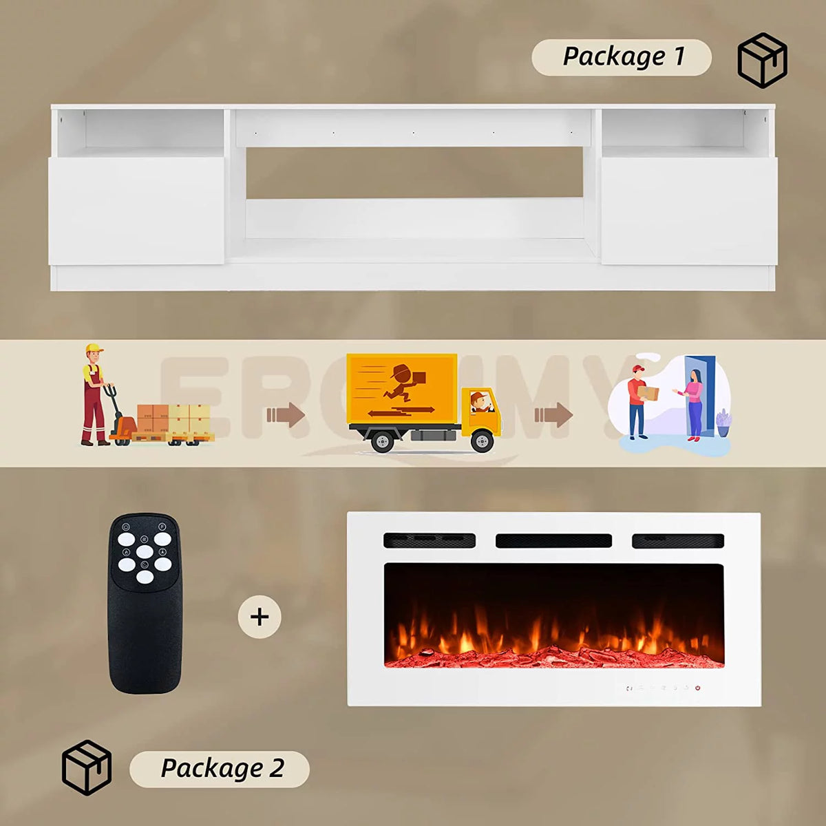 White Fireplace TV Stand with 40'' Electric Fireplace M82253