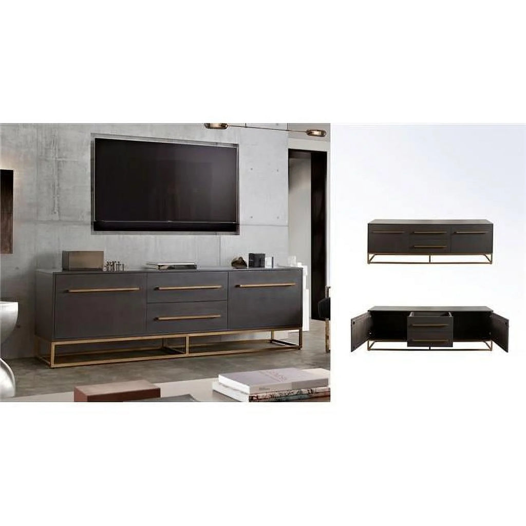 Grey Oak Mango Wood 2-Door 2-Drawer Entertainment Cabinet B272